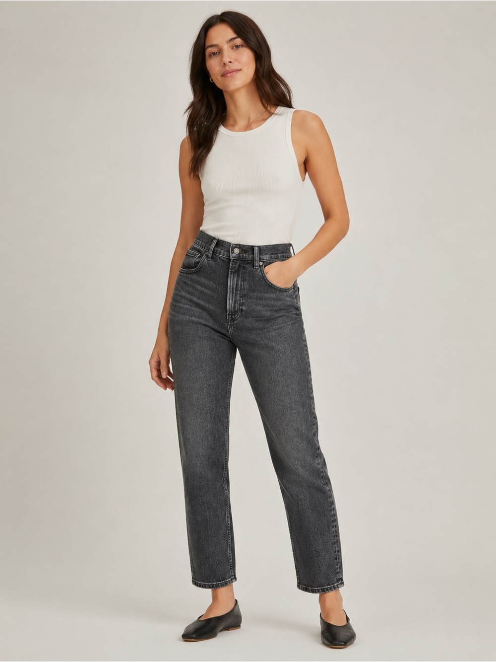 Everlane High Rise Straight Jeans Women’s Size 26 Ankle Gray Washed Denim